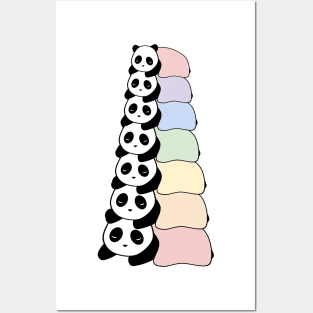 Sleepy Panda Stack (Rainbow, White Background) Posters and Art